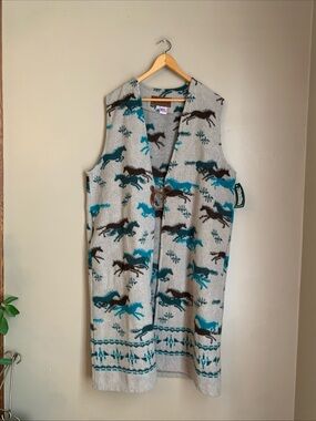NWT Bear Ridge Outfitters Women's Fleece Long Vest Sz 2x Southwestern Horse USA